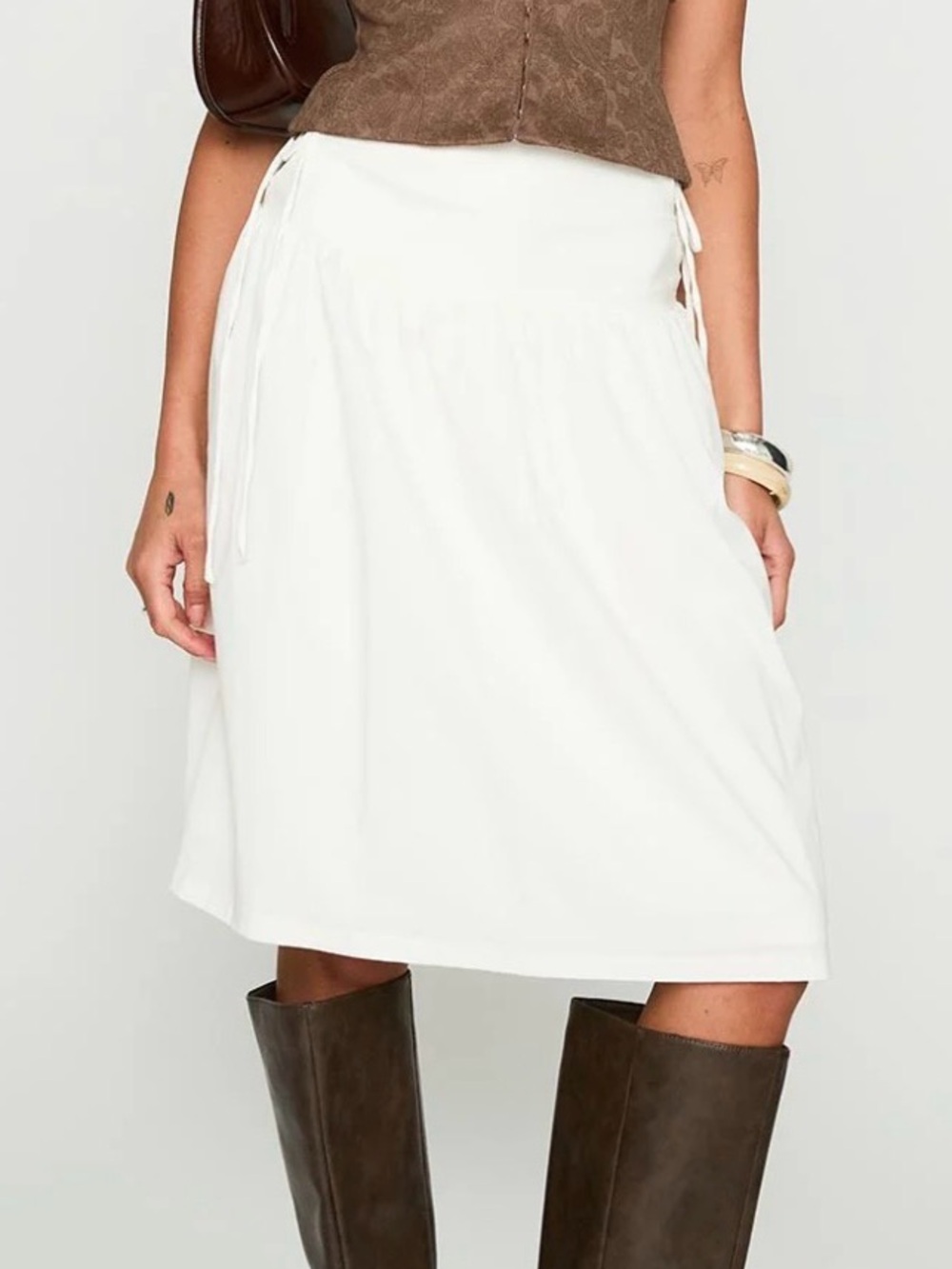 Princess Polly Snowflakes Tie Side Midi Skirt White US 2